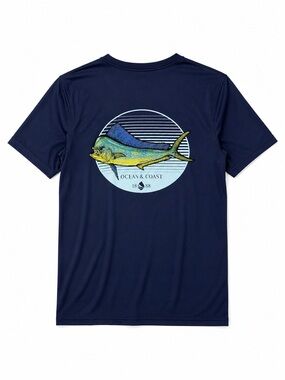 Ocean + Coast Mens Small Navy Mahi Mahi Fish Graphic Performance T Shirt
